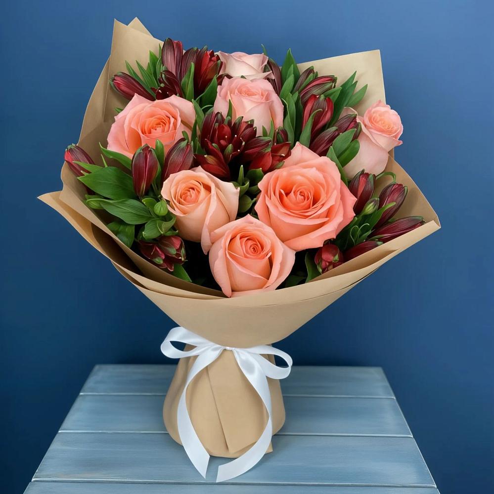 Букет цветов из: Розы и Альстромерии в Манычском