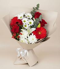 Букет цветов из:  Розы, Хризантемы, Герберы и Лилии в Манычском