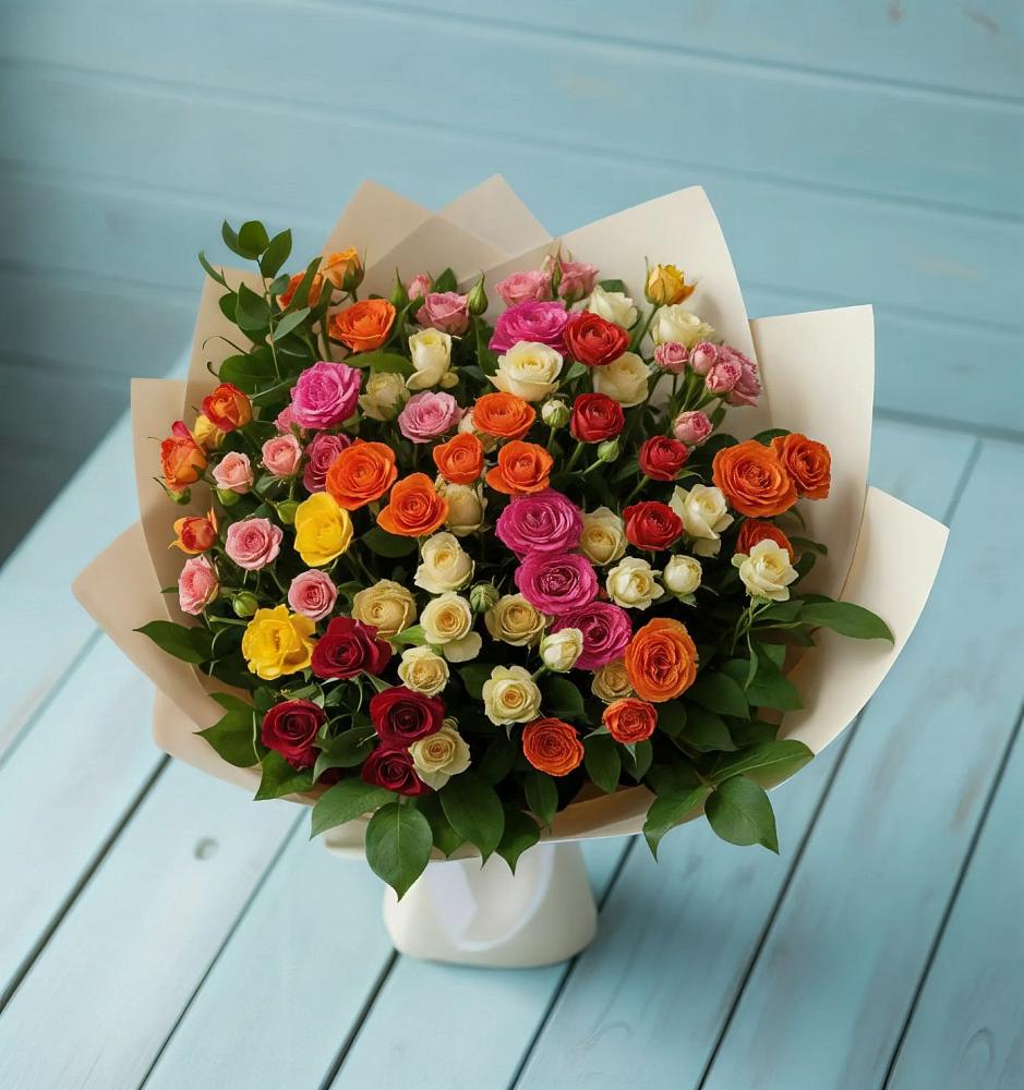 Букет Микс из разноцветных кустовых роз в Манычском