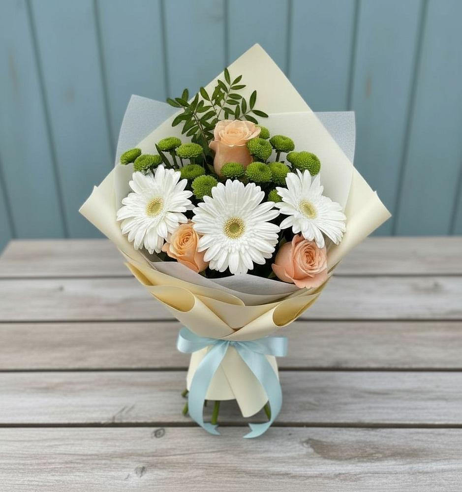 Букет цветов из: Герберы, Розы и Хризантемы в Манычском