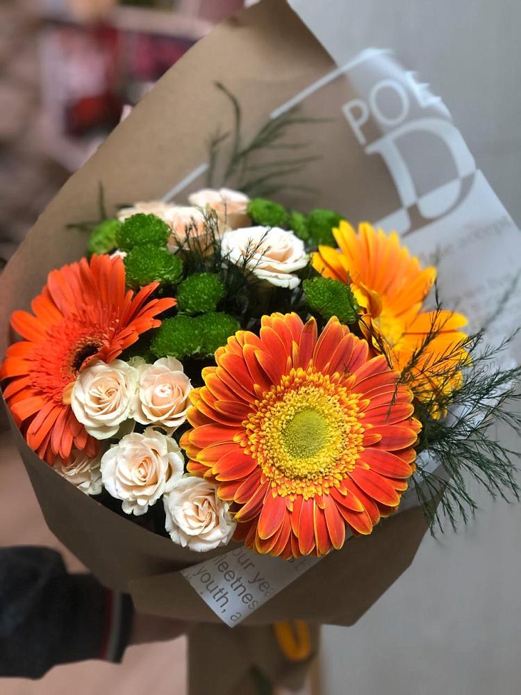 Букет цветов из: Герберы, Хризантемы и Розы в Манычском